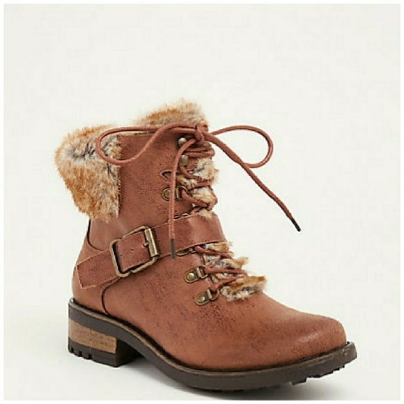 torrid Shoes - 🌹Torrid New 8W Brown Faux Fur Lace Up Combat Boot